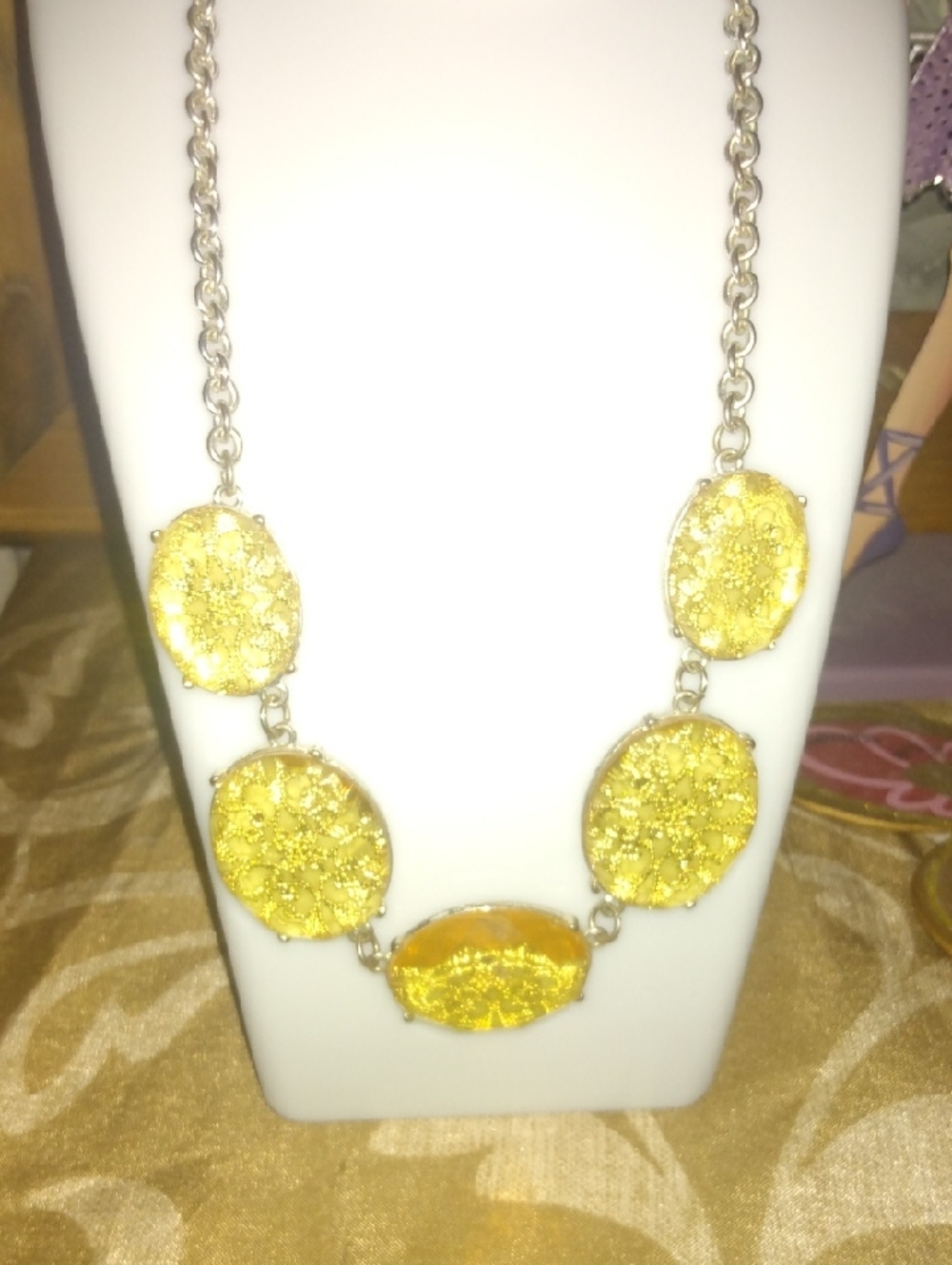 Gold Druzy Acrylic Oval Statement Necklace - Women Jewelry